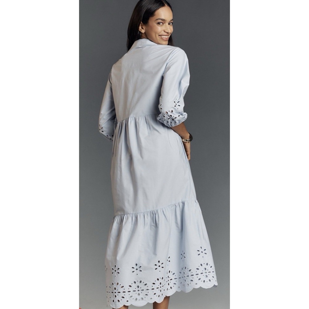 Anthropologie Light Blue Eyelet Midi Dress - Picture 2 of 16